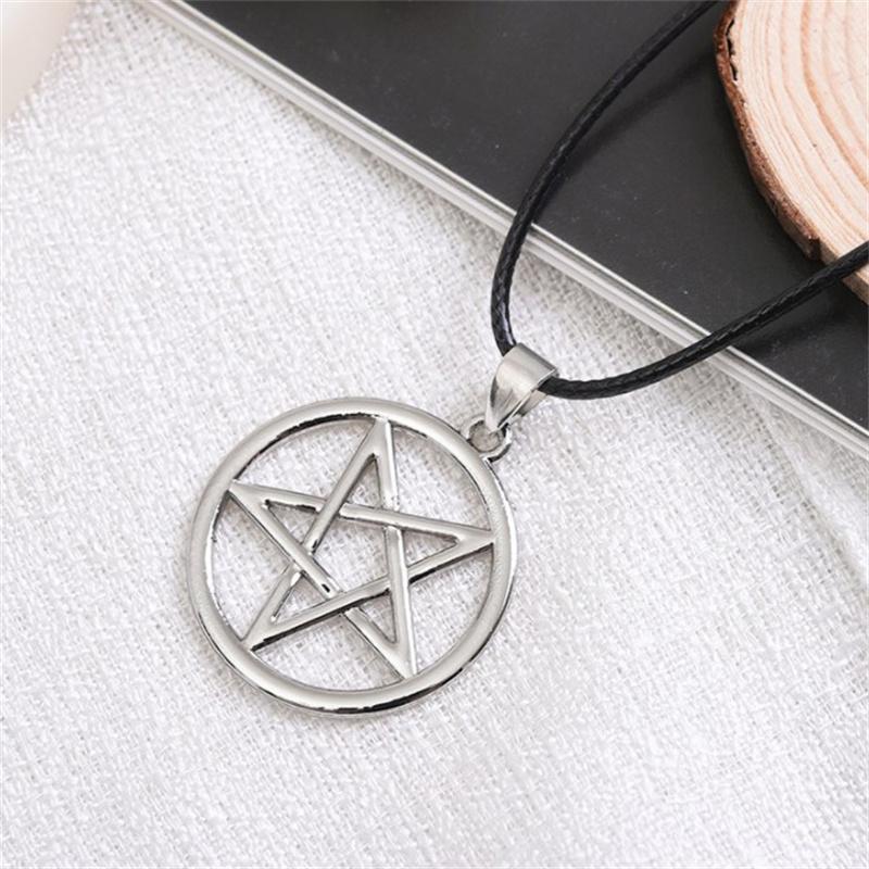 Black Butler Necklace Pentacle Pentagram Pendant Lucifer Satan Logo Sign Supernatural Jewelry For Men Women
