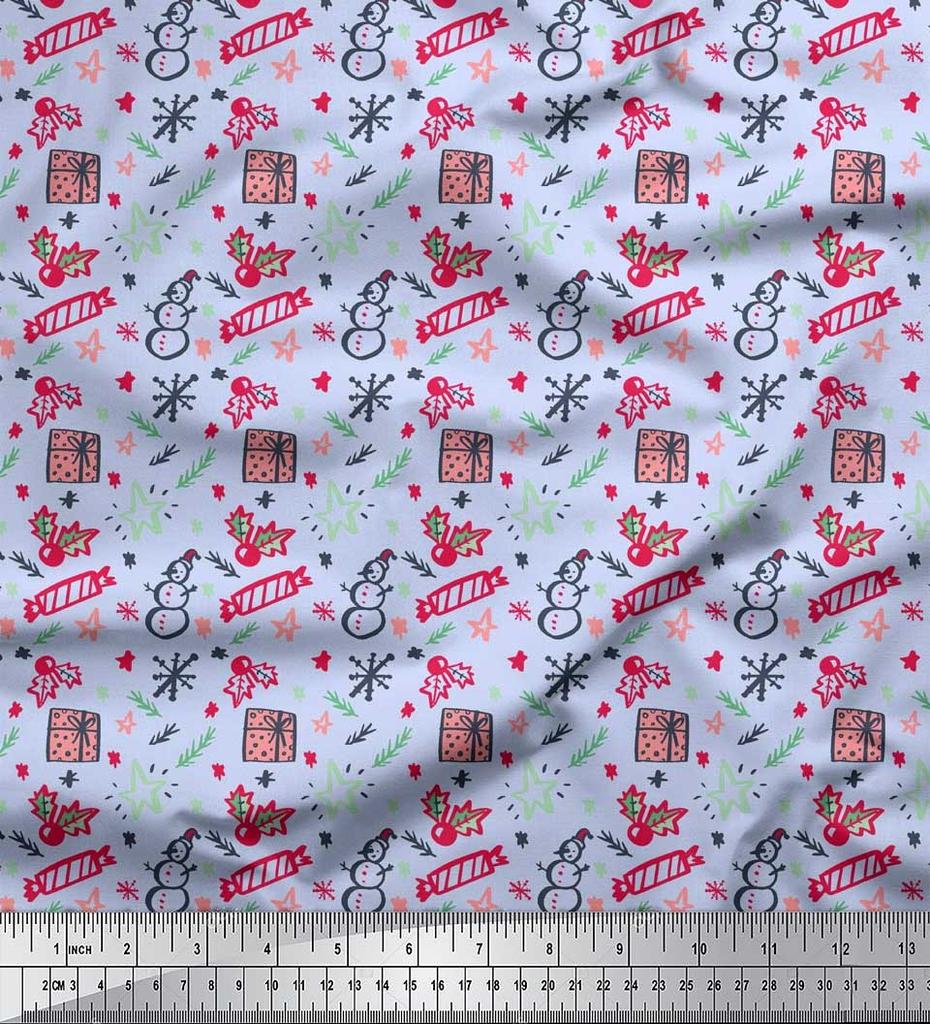 Soimoi Белая японская креп-сатиновая ткань Снеговик, конфеты и подарочная коробка Рождественские принты на ткани по метрам 42 дюйма