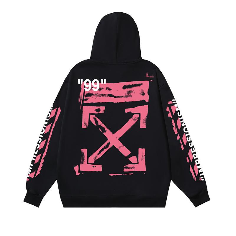 1088 Off-White 2026 Осень/Зима Новинка 99 Цифровой Розовый Стрела Граффити Принт Мужские и Женские Худи Толстовки