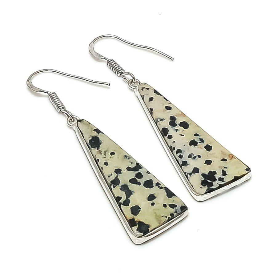 Natural Dalmation Jasper Gemstone 925 Sterling Silver Jewelry Earring 2.05" r6C32