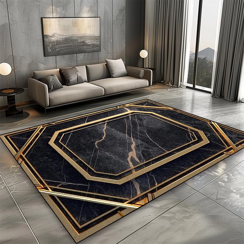 European Style Carpet for Living Room Black Marble Decor Sofa Area Large Rugs Hotel Hall 200x300 Cm Non-slip Plush Floor Mats