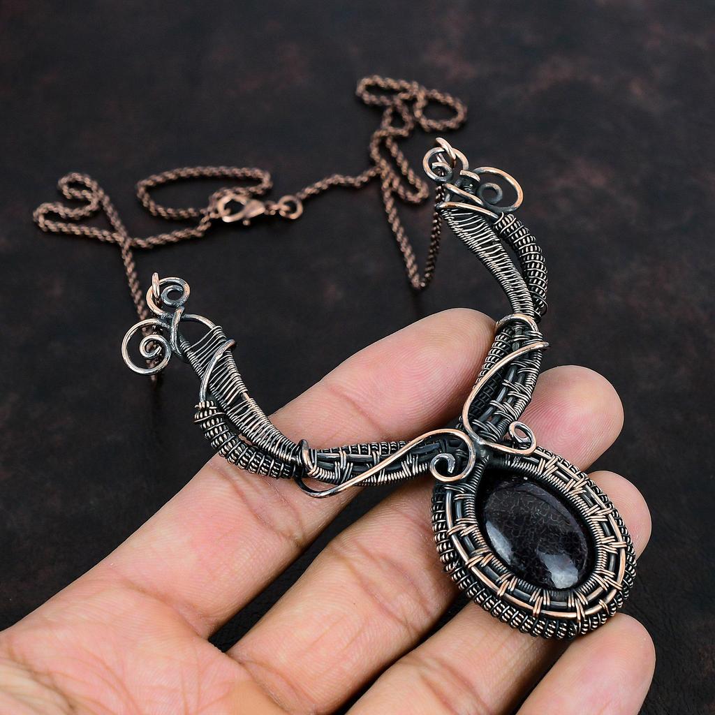 Ожерелье из кости динозавра, ожерелье из медной проволоки, драгоценный камень, медные украшения, элегантное ожерелье, ожерелье ручной работы, ювелирные изделия из проволочной обмотки для подарков