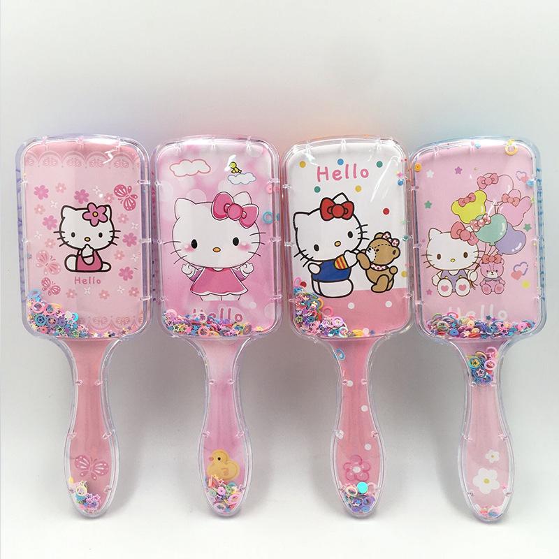 Детская расческа Sanrio с кошкой KT - Милый мультяшный cushion-подушка с переливающимся песком, доступны различные стили
