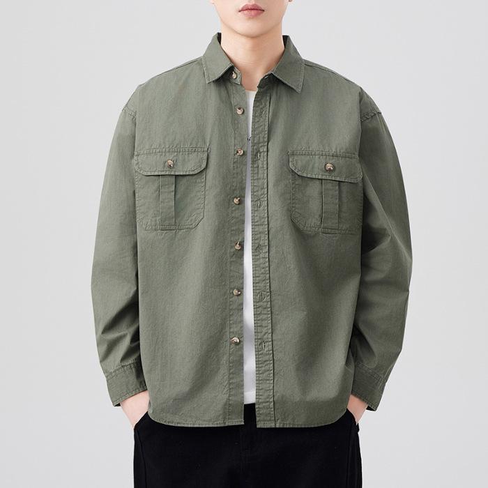 Новая весенне-осенняя японская ретро мужская рубашка с длинным рукавом, рабочая куртка, свободная повседневная рубашка