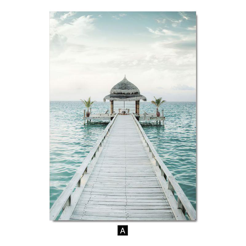 Современный небольшой свежий пейзажный постер, украшение, картина, чайка, кокосовая пальма, морская черепаха, природный пейзаж, настенная картина для гостиной