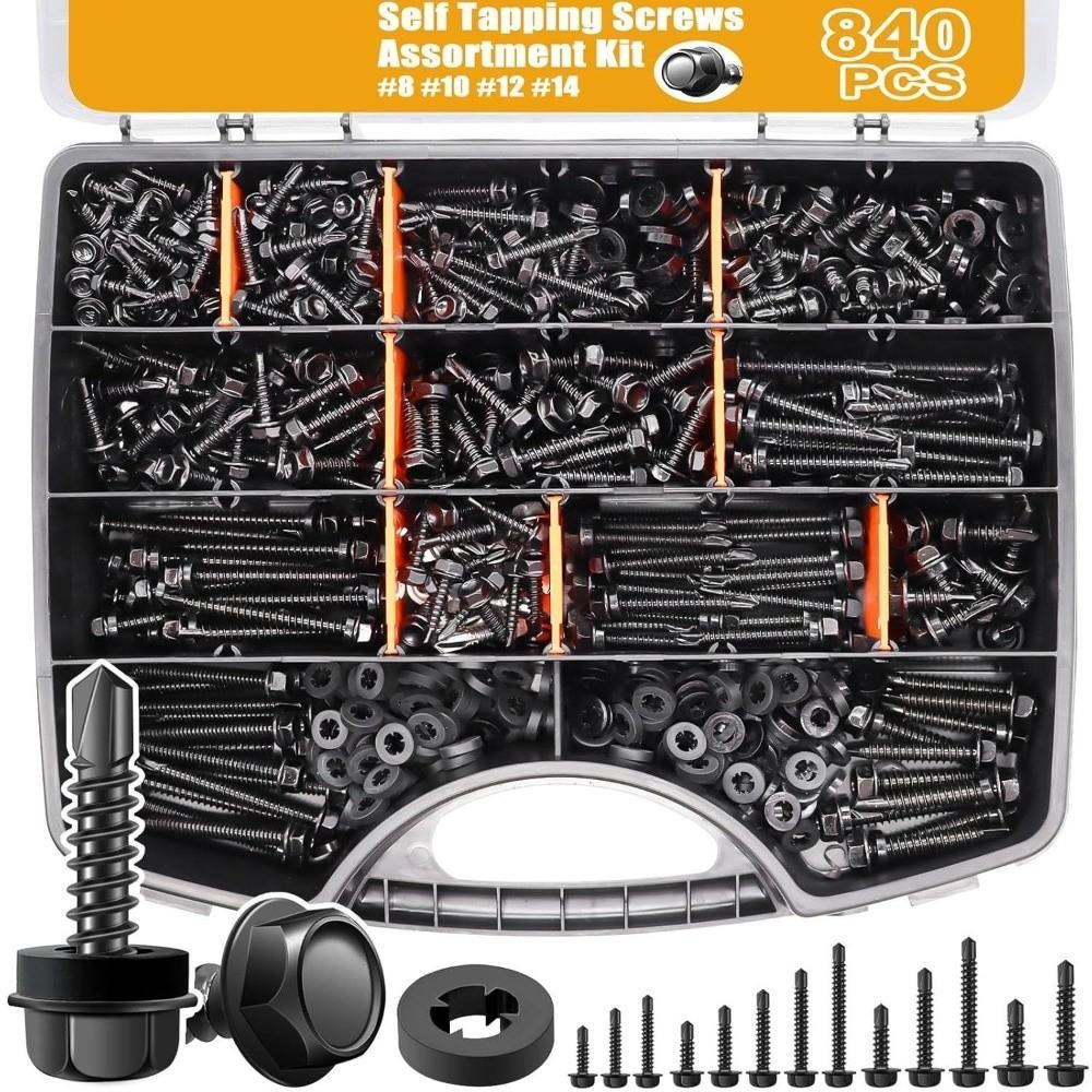 840pcs 410 Stainless Steel Self Tapping Screws Hex Washer Head Flange Hex Bolts For Motorcycle