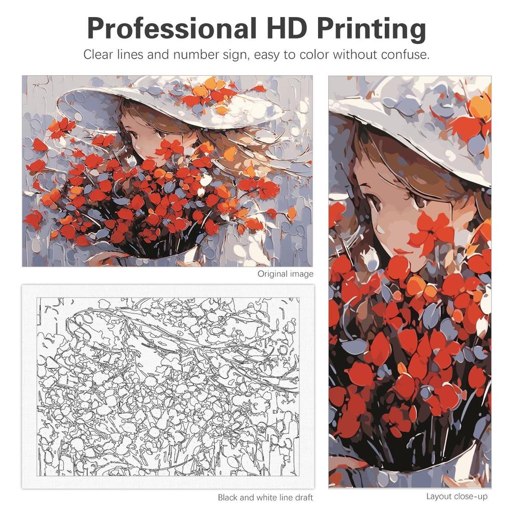 Рамка декоративная картина по номерам для девочек, цветы, набор для рисования, холст, картина, краска, подарок для взрослых, подарок «сделай сам», 40x50 см