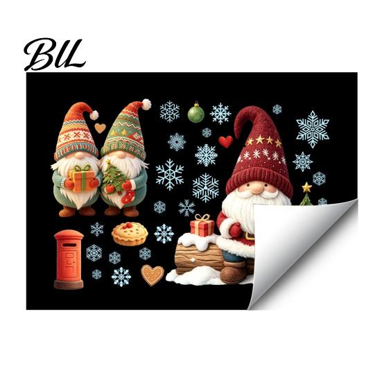 Reusable Static Decals Christmas Gnome Window Cling, Waterproof Snowflake Glass Decal, PVC Faceless Dwarf Sticker for Holiday Decoration Ornaments