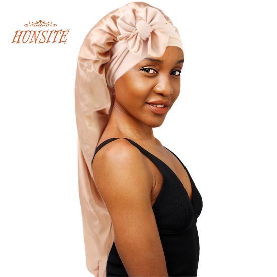 Ночная шапка с длинными атласными косами, женская шапочка для сна, эластичный галстук, большая регулируемая шапочка для сна, женская и длинная защитная шапка для вьющихся волос