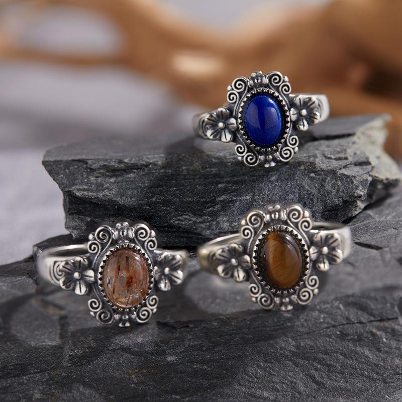 Серебряное кольцо Baotai из стерлингового серебра S925, инкрустированное натуральным тигровым глазом, с черной и золотой меткой, сине-золотого цвета, женское, ретро, персонализированное, открытое кольцо