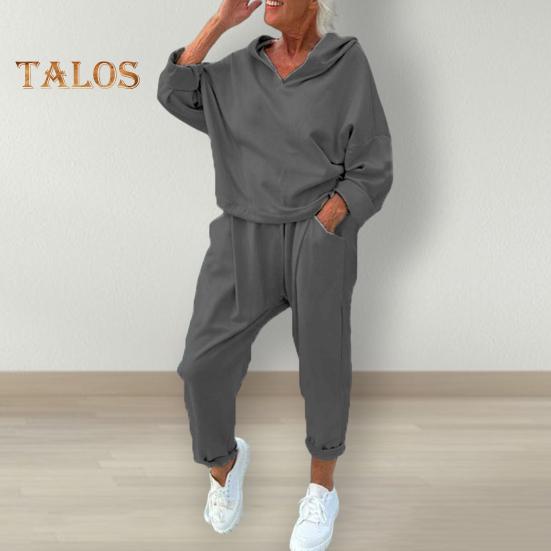 2 шт./комплект женский весна осень топ брюки комплект с капюшоном однотонный длинный рукав толстовка с капюшоном эластичный пояс шаровары спортивный наряд повседневный спортивный костюм