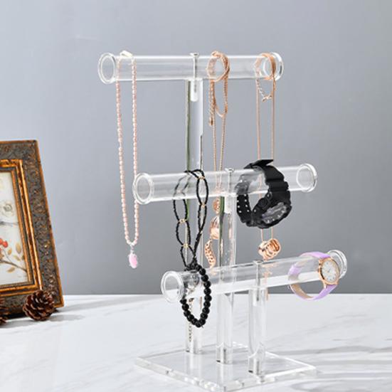 Подставка для ювелирных изделий, устойчивое основание, многоуровневая, экономящая место, организованное хранение ювелирных изделий, акриловая повязка для волос, часы, ожерелье, Т-образная стойка для демонстрации ювелирных изделий