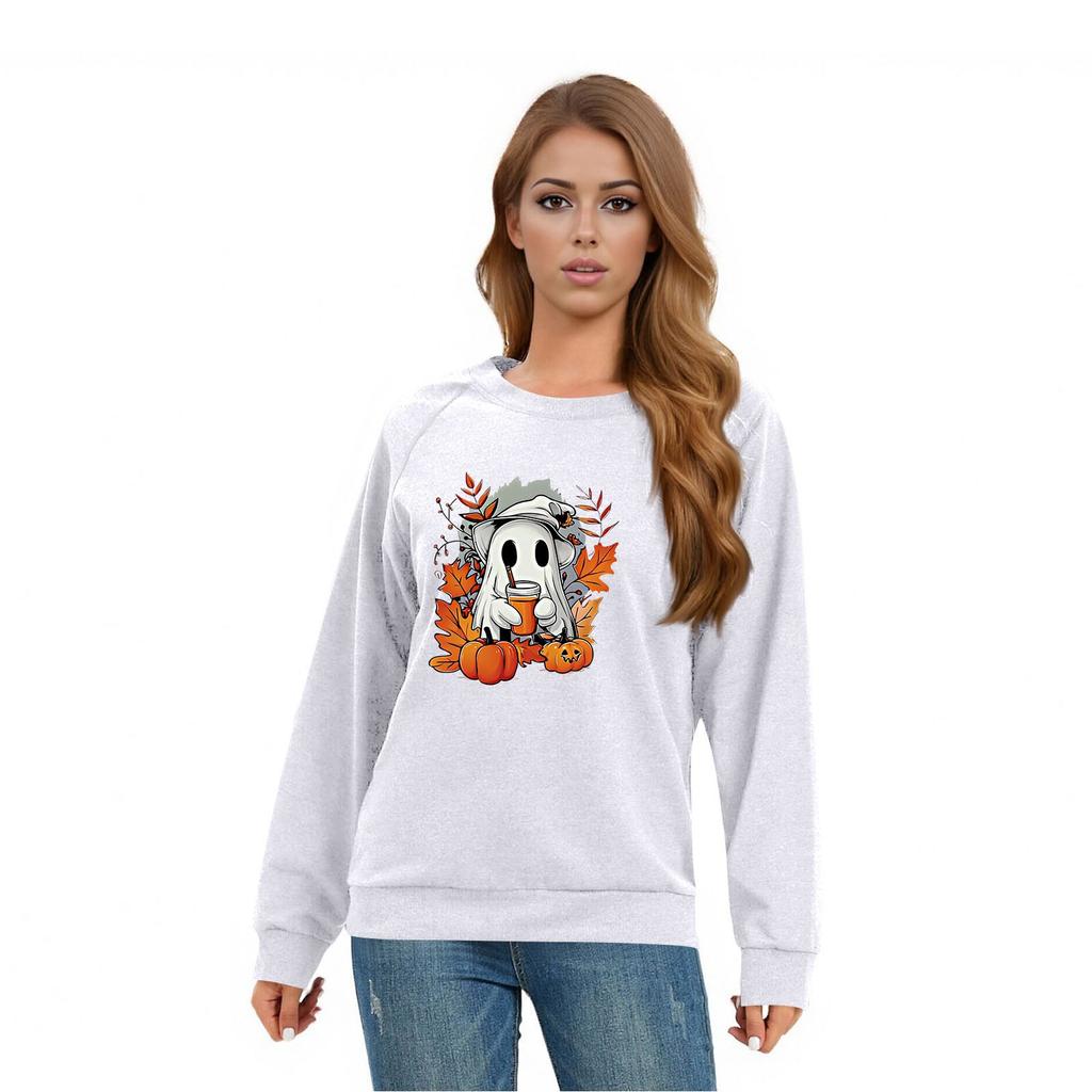 Женский повседневный реглан с круглым вырезом, длинным рукавом и принтом на Хэллоуин