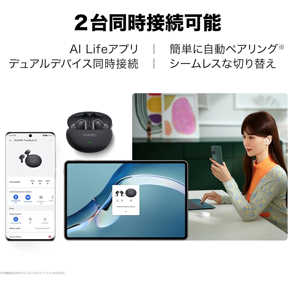 [Amazon.co.jp Exclusive] HUAWEI FreeBuds 5i True Wireless Earbuds, High-Resolution Audio, ANC (Active Noise Reduction), Ceramic White