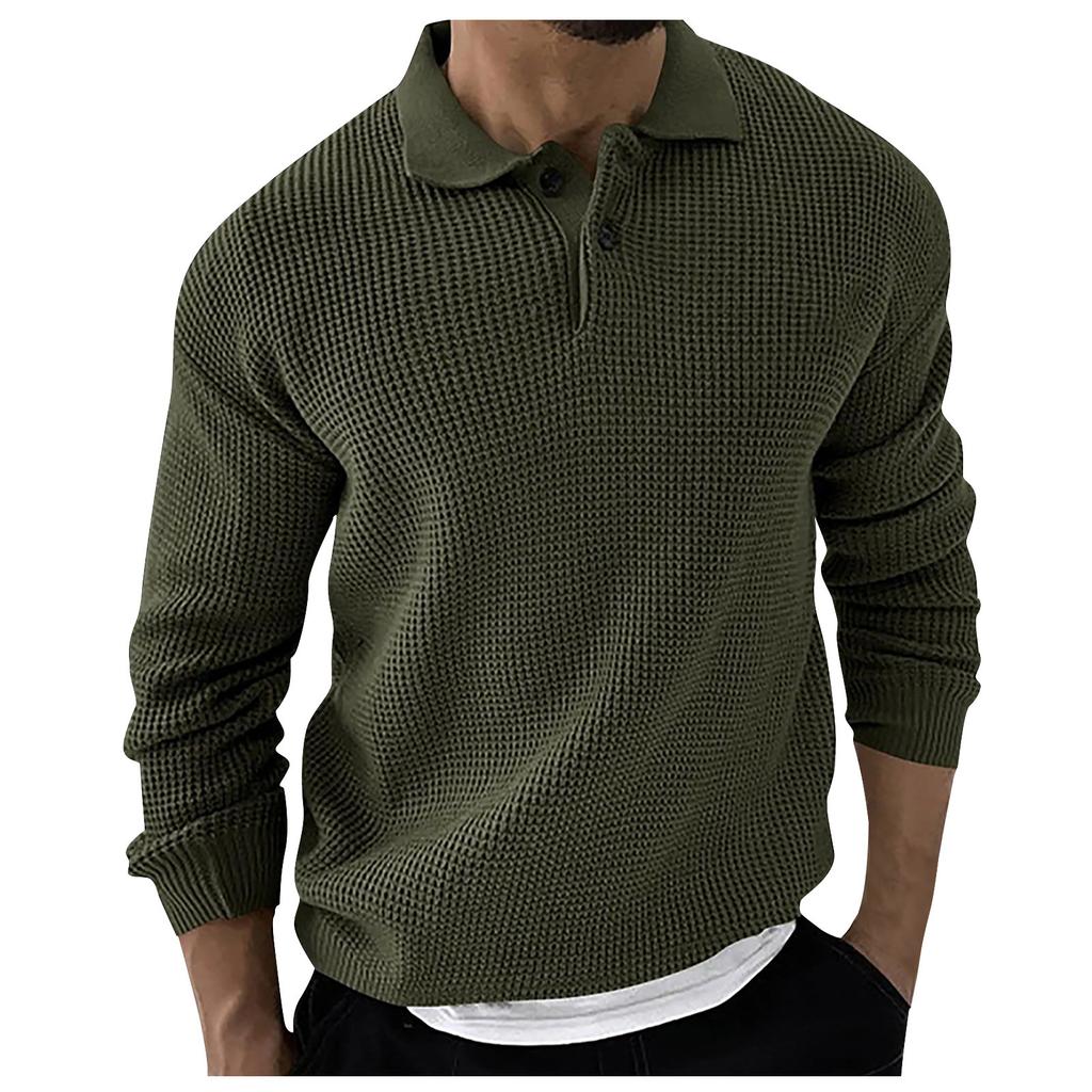 Мужской свитер, однотонный модный вязаный топ с длинными рукавами с лацканами