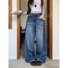American Retro Washed Blue Denim Women's Autumn Loose All-Match Wide Leg Pants High Waist Straight Mopping Pants Pants