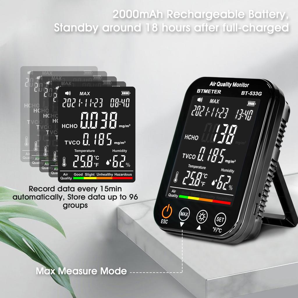 Новый 4-в-1 Монитор качества воздуха в помещении Формальдегид HCHO/TVOC Детектор Точный Тестер Профессиональный для Домашнего Использования Сигнализация качества воздуха с Хранением данных