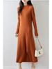 2025 Осень/Зима Женское Облегающее Вязаное Шерстяное Платье А-силуэта Миди с Полувысоким Воротником