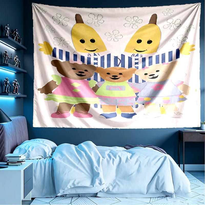 Bananas in Pyjamas Print Tapestry, Lightweight Wall Hanging, for Bedroom, Dorm, Living Room, Home Art Decor, Birthday Christmas Gift for Friends