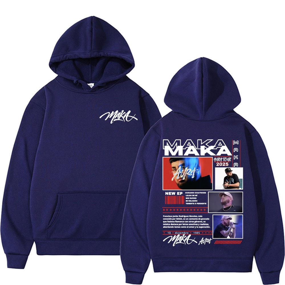 Худи с двусторонней печатью от рэпера Maka Aura Tour 2025 Мужские Женские Модные Худи в стиле Хип-Хоп Готика Повседневные Большие Худи из Флиса