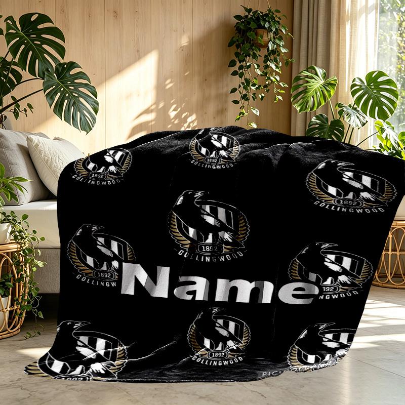 Custom Name Personalized Collingwood Magpies Print Blanket, Home Decor, Bedroom, Sofa, Camping, Couch, Gifts for Birthday ChristmasEnthusiasts