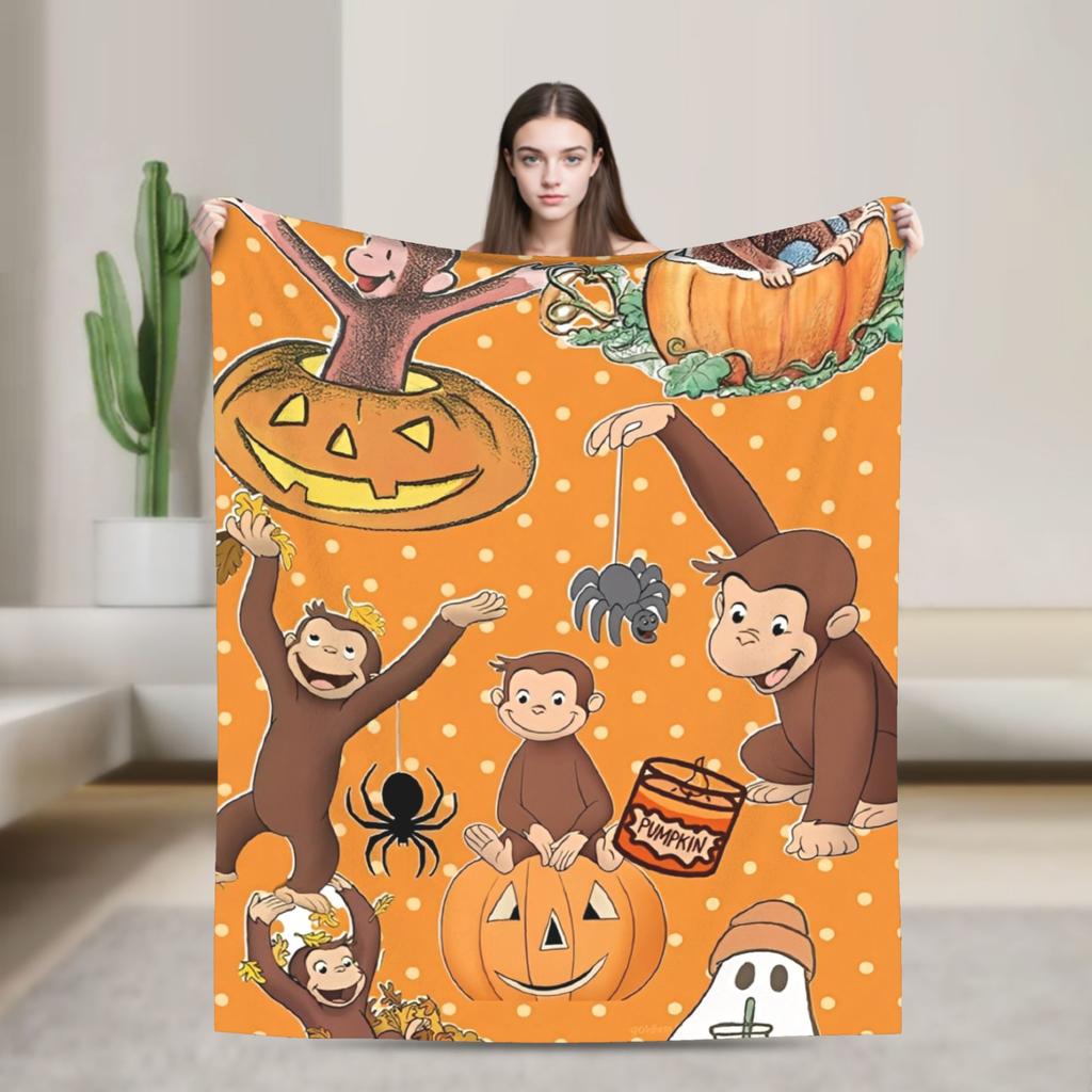 Warm Soft Blankets Picnic Cartoon Curious George Throw Blanket Flannel Bedspread For Couch Chair Sofa Bed Fluffy Sofa Bed Cover
