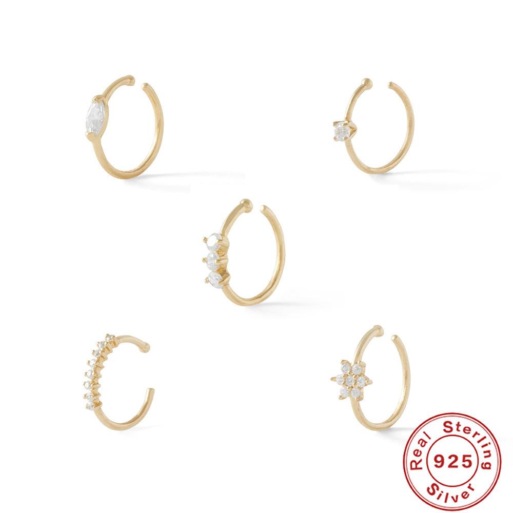 S925 Sterling Silver Diamond-Encrusted Human Body Piercing Jewelry Nose Ring Nose Stud Ear Jewelry Hipster Personality Ear Bone Clip Auricle