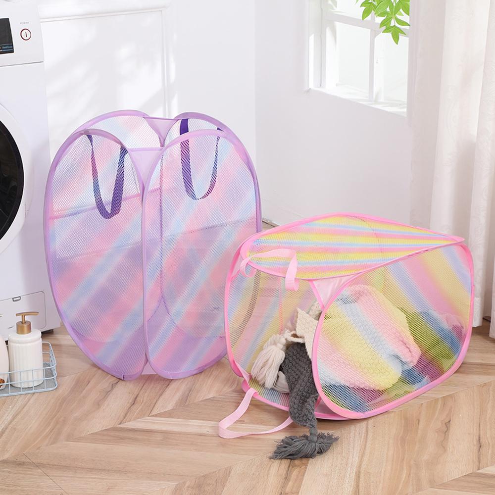 Colorful Dirty Clothes Basket, Breathable and Foldable, Three-layer Toy Hanging Basket, Home Clothes Drying Net