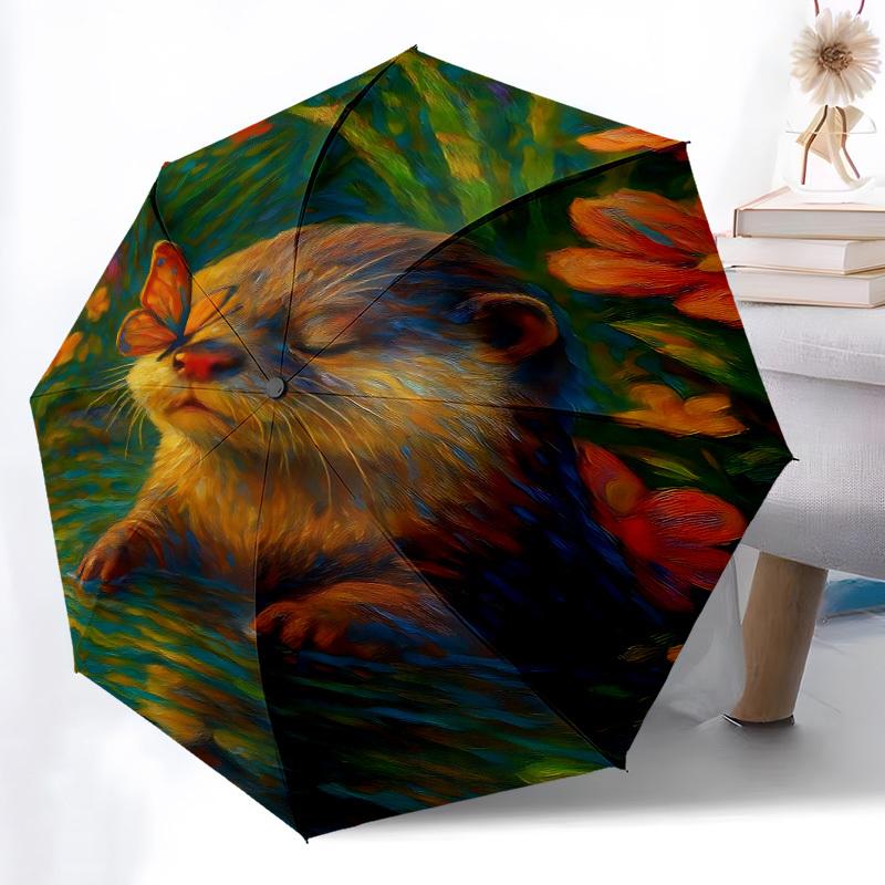 1PC Otter Butterfly Automatic Open/Close, 8-Rib Durable Frame Compact Travel Umbrella for Men & Women 058