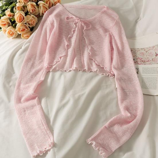 Солнечный вязаный кардиган для женщин с завязкой спереди, длинным рукавом, из прозрачной сетки, пляжный