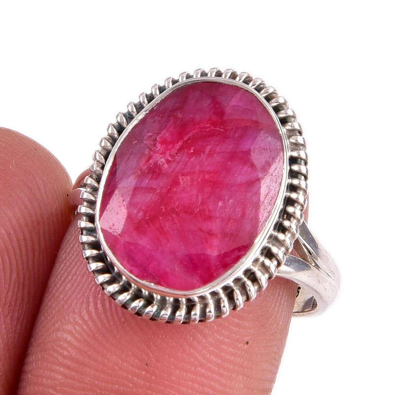 Red Ruby(Simulated) Gemstone Handmade 925 Sterling Silver Gift Ring S.7.5 F6u49