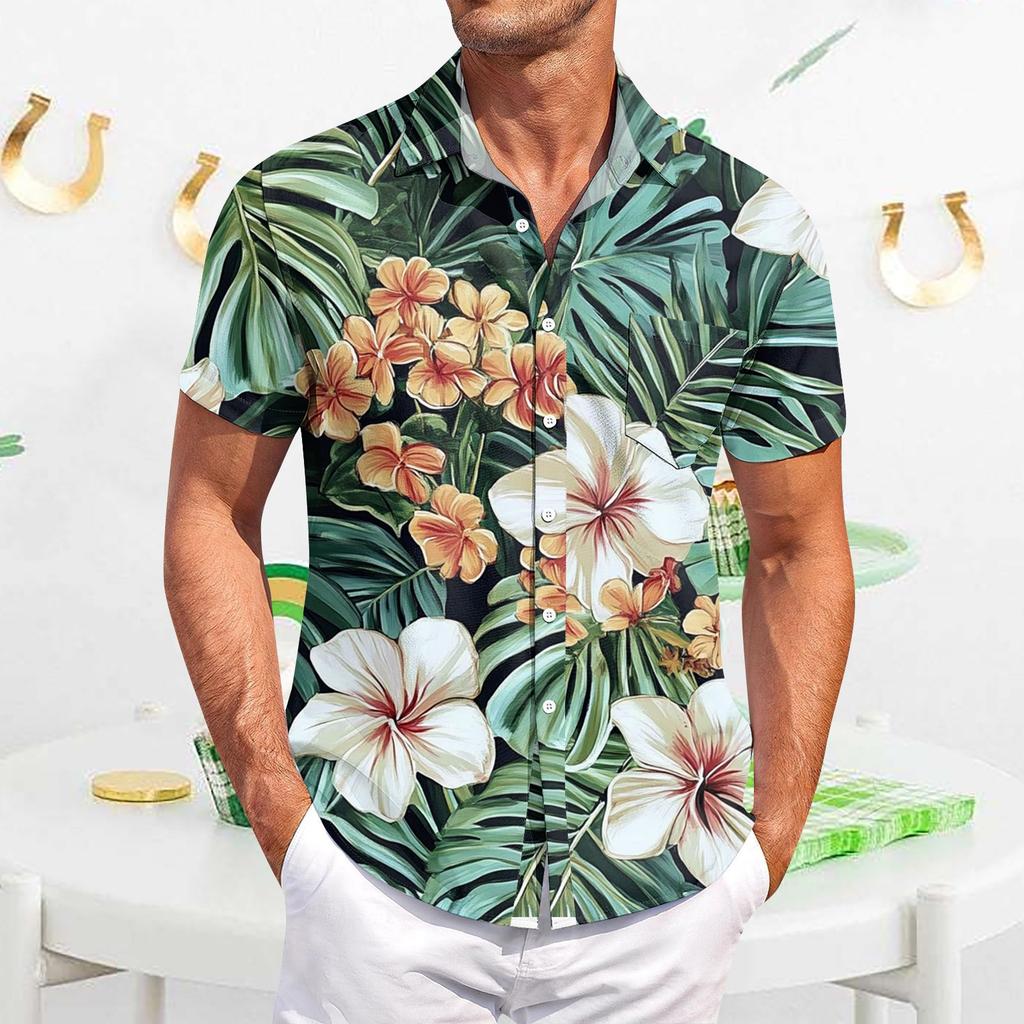 Men's Casual Short-sleeved Shirt Slim Fit Stylish Men's Hawaiian Print