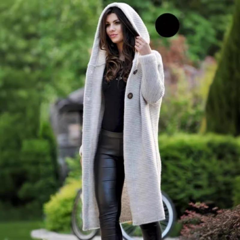 Women's Fashion, Elegant Temperament, Commuting, Extended Length, Oversized Sweater, Spring and Autumn Cardigan, Hooded Jacket