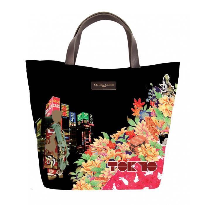 Sac cabas - CHRISTIAN LACROIX - Flamenco 9 Tokyo - Noir - Toile enduite - Fermeture zippée