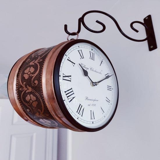 Подвесные металлические часы в винтажном стиле - изготовлены из латуни / двусторонние аналоговые железнодорожные часы / античная латунь или медь с декоративной отделкой