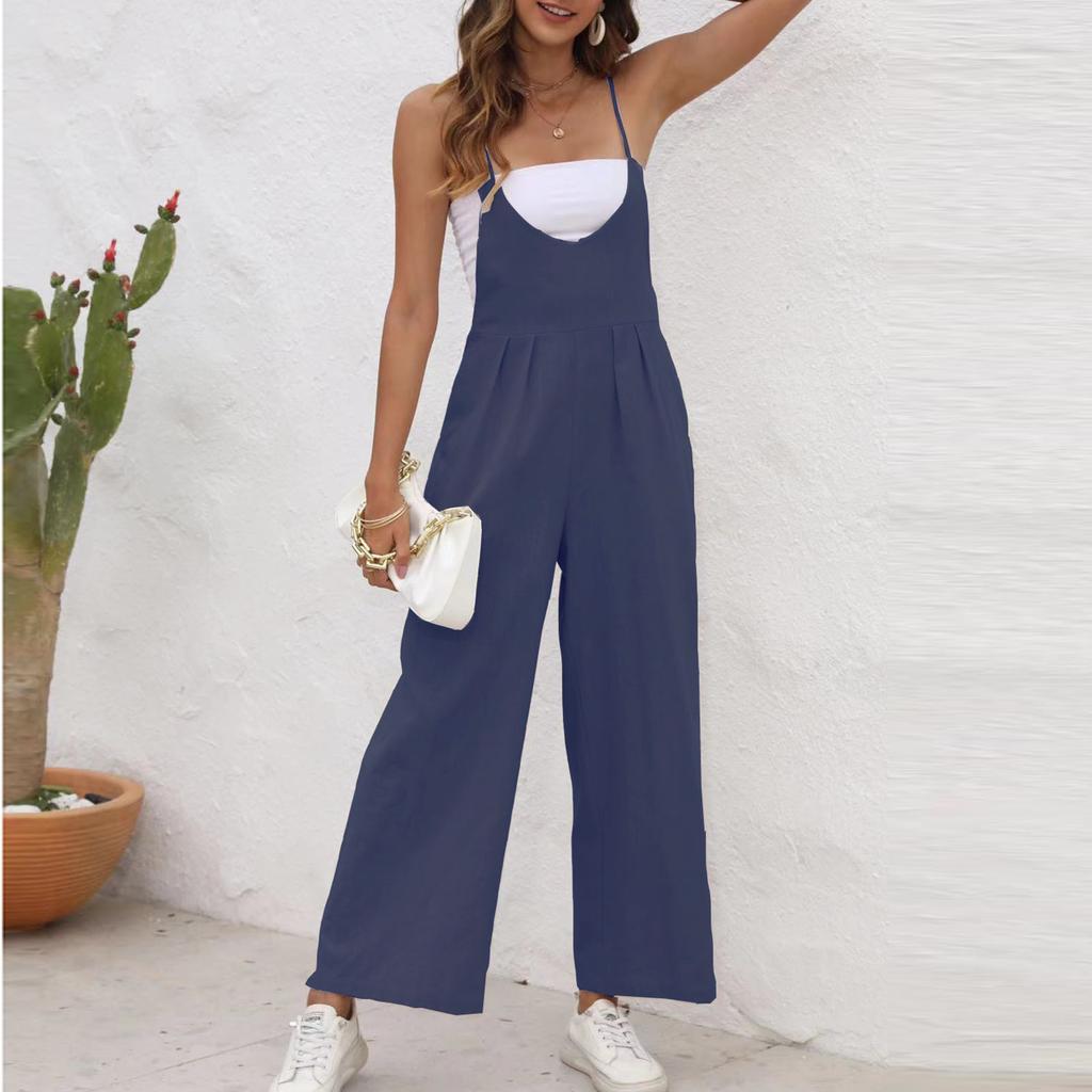 Женские модные летние однотонные брюки без рукавов с v-образным вырезом, широкие брюки, комбинезон