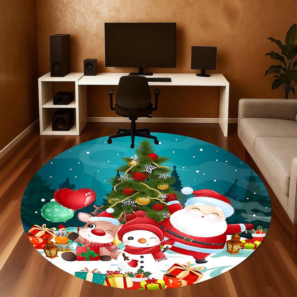 1pc Christmas Santa Claus Round Chair mat Area Rug - Non-Slip, Floor Mat for Office, Bedroom, and Indoor Decor c1125230