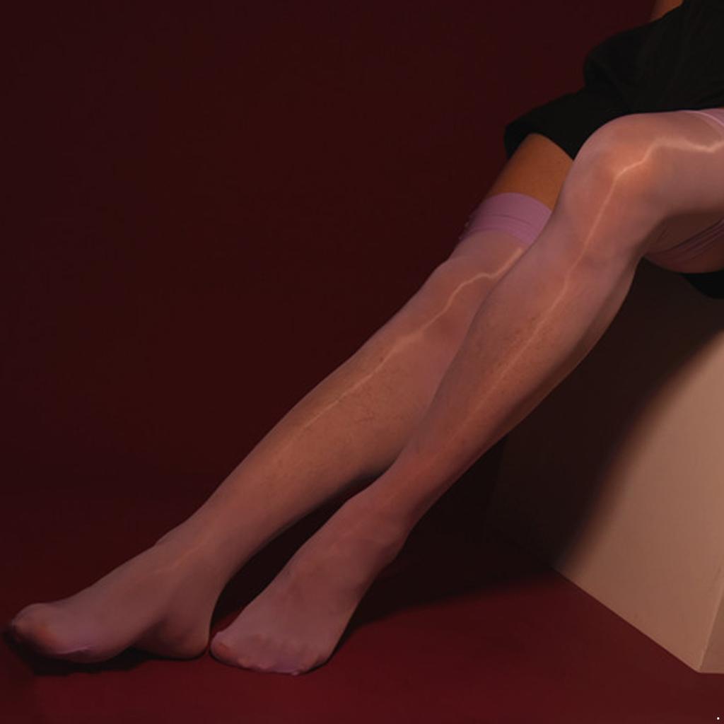 Men Glossy See-through Stockings Thin Shiny Solid Color Stretchy Sheer Thigh High Socks