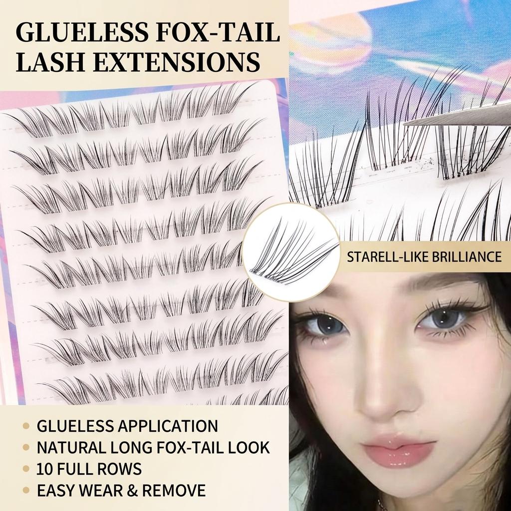 Fox-Eye Lash Extensions Natural Style Artificial Eyelashes for Women Black C Curl