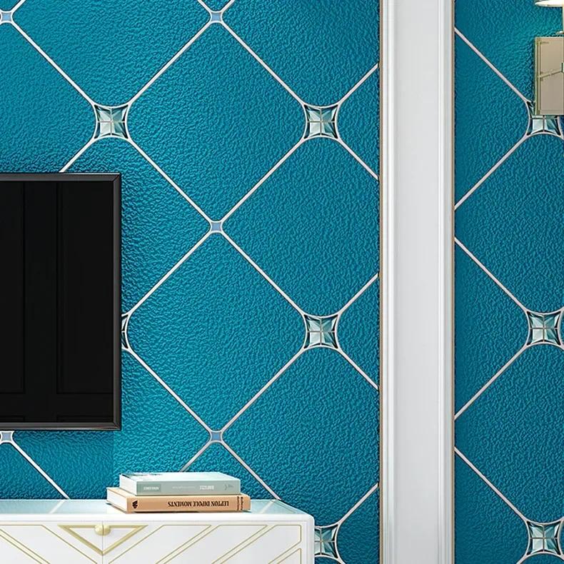 Обои из оленьего бархата с инкрустацией бриллиантами, утолщенные, современные, простые, нетканые, ромбовидные обои для гостиной
