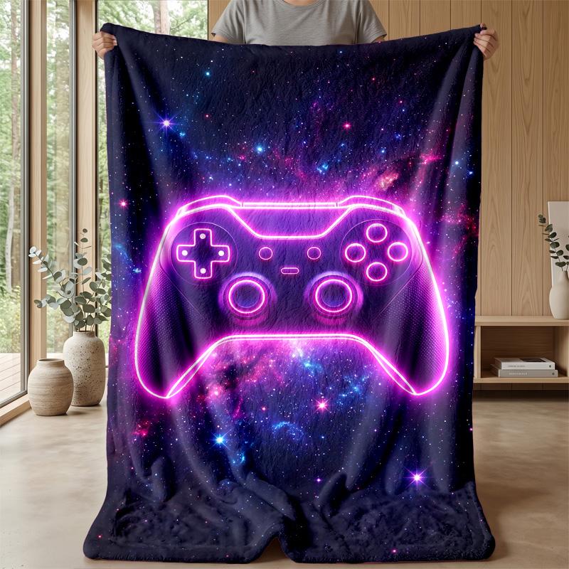 Neon Game Controller Lightning Theme blanket Lightweight Warm Flannel Blanket Decorative Throw Blanket for Home Decoration
