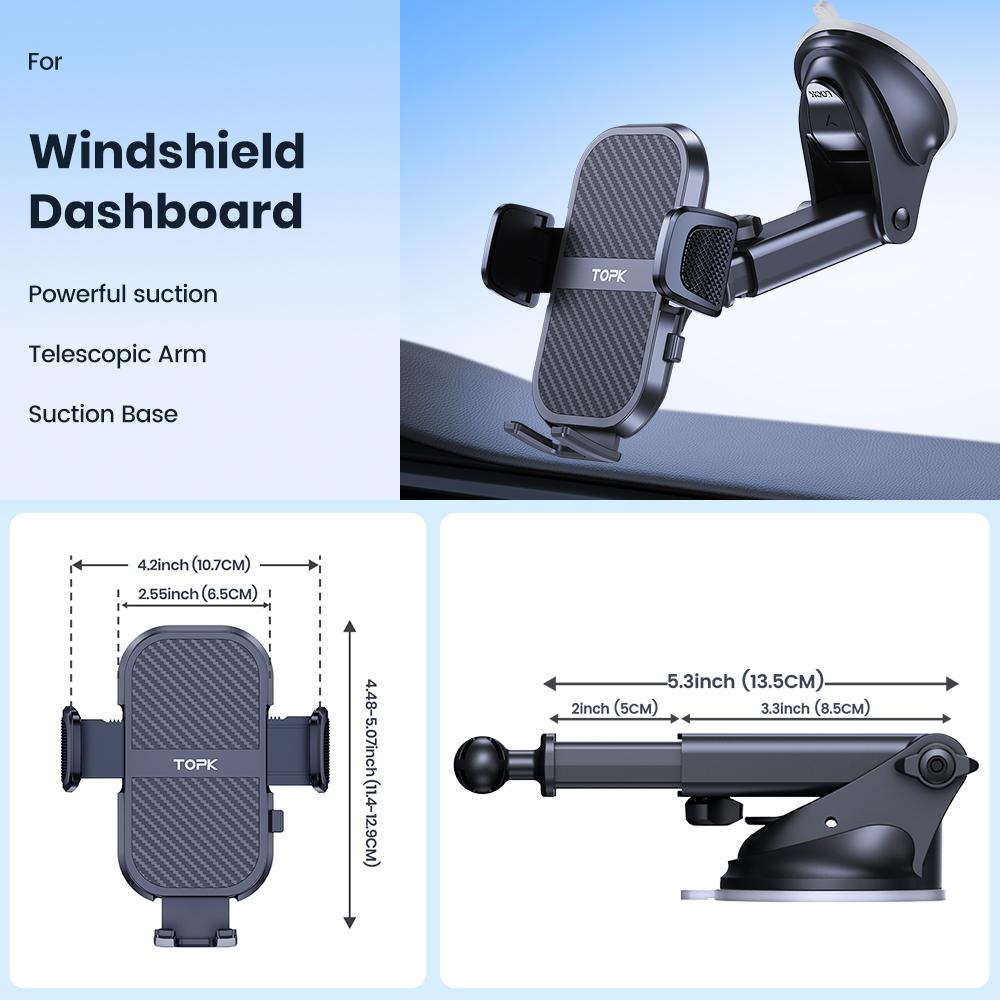 TOPK Super Stable Car Phone Holder, Magnetic Phone Holder Car Dashboard and Air Vent Mount, Compatible with All Smartphones