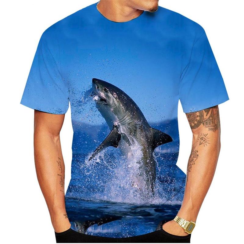 Horror Shark T-shirt Men's Clothing Round Neck T Shirts 3D Printed Sea Animal Outdoor Seaside Holiday Casual Street Tees Tops
