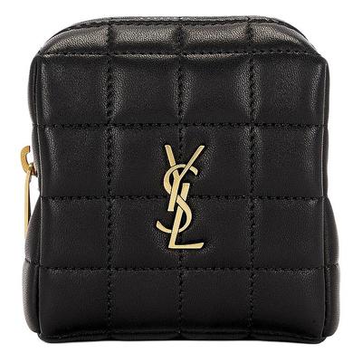 Мини-клатч YSL с металлическим логотипом, золотистой фурнитурой и стеганой кожей, женский, черный, артикул 778102AABVP1000