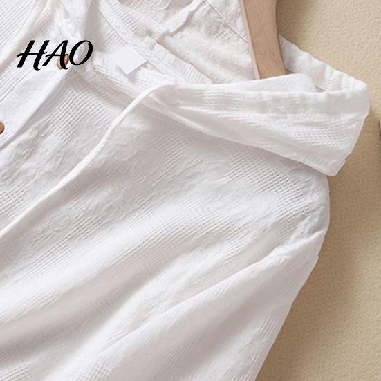 Women T-shirt Solid Color Hooded Buttons Half Placket Short Sleeve Short-sleeve Blouse Pullover Tops Drawstring Thin Loose Fit Regular
