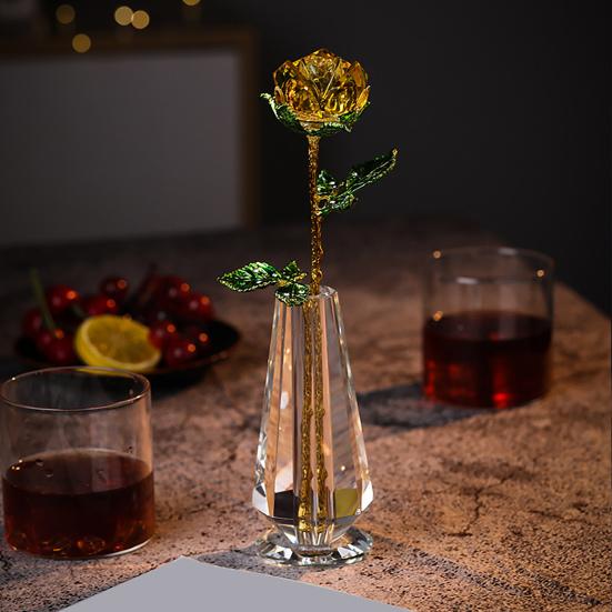 Юшенг Искусственный хрустальный розовый орнамент Имитация цветочной ветки Свадебное украшение Женщине Жене Подруге Юбилей День святого Валентина День матери