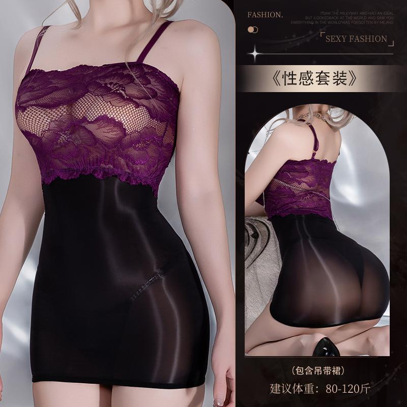 Erotic lingerie, oily bandeau sundress, plus-size horse oil lace stockings, sexy buttocks, sexy transparent, pure desire, spicy SM