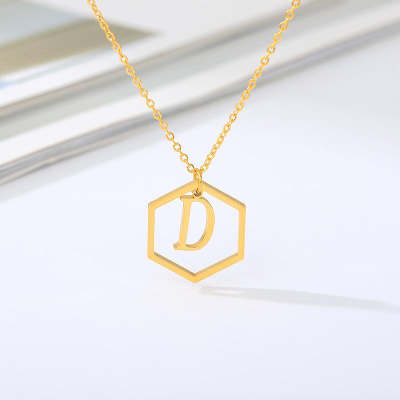 Simple and Stylish English Alphabet Small Fresh K Gold Titanium Steel Necklace Women's Accessories Geometric Collarbone Chain