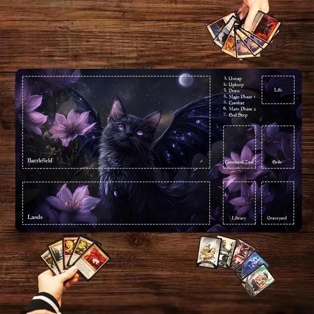 Mysterious Demon Black Cat Magic Playmat 24"X14" Card BattlePlay Mat with zone mtg playmat desk mat suitable for game gathering