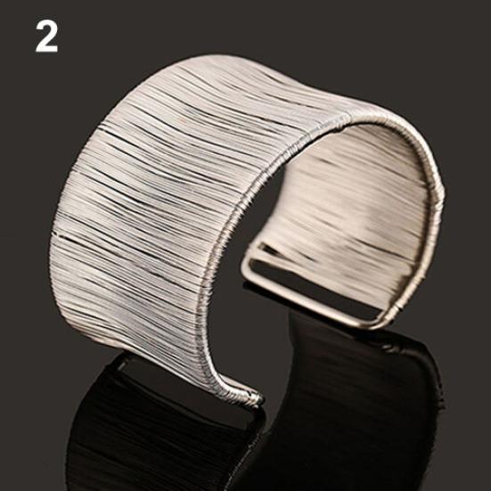 Women's Handmade Wire Opening Bangle Punk Golden Silver Alloy Upper Arm Bracelet